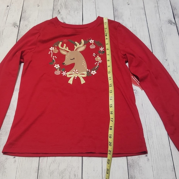 Holiday Time Red Reindeer Long Sleeve Tee Girls Size 10/12 - Picture 3 of 5